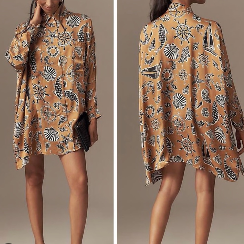 XL NWT Anthropologie Tan and Black Patterned Mini Dress